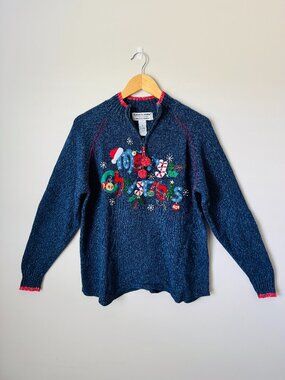 Heriloom Collectible Christmas Collection Vintage Christmas Sweater Womens L Blu